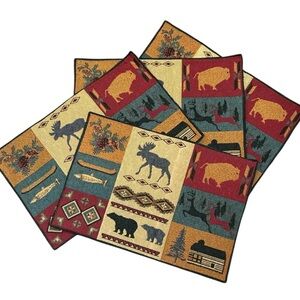 Rustic Lodge Jacquard Tapestry Placemats Cabin Moose Bear